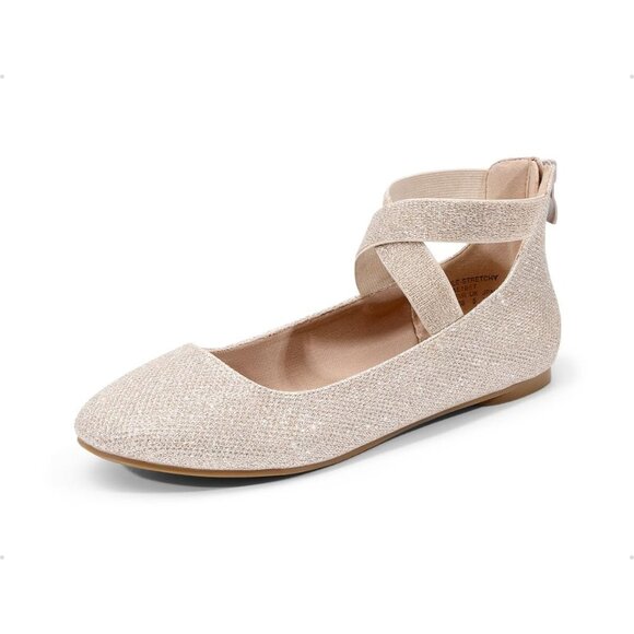 Dream Pairs Women Gold Faux Suede Flats Comfortable Elastic Ankle Straps Shoes - Picture 1 of 8